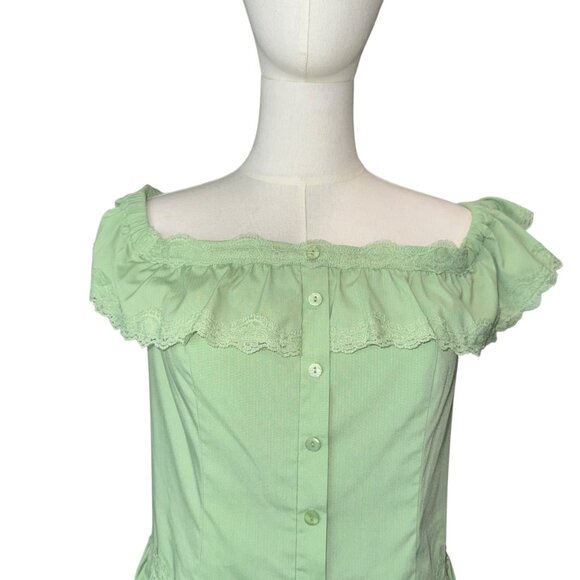 Mare Ware by Anthropologie Green Ruffle Lace Romper Off Shoulder Size M NWT - Picture 11 of 11